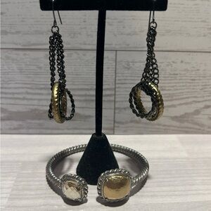 Elegant Two-Tone Chain Earrings and Bracelet Set